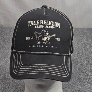 Y2K True Religion Trucker Hat Mens Cap Black Buddha World Tour Streetwear Edgy